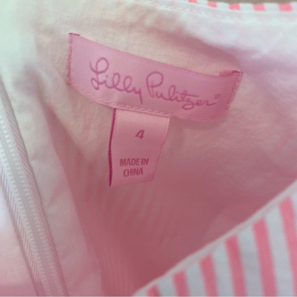 Lilly Pulitzer Pink & White Stripe Seersucker Dress With Ruffle Straps Size 4 - Picture 3 of 7